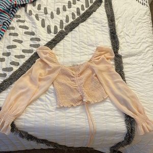 Blush pink crop top off shoulder top